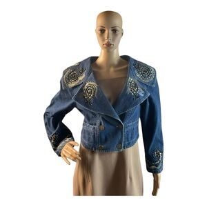 Lacocca Vintage 80s Embroidered Denim Shoulder Padded Womens Jacket 1980s Size M